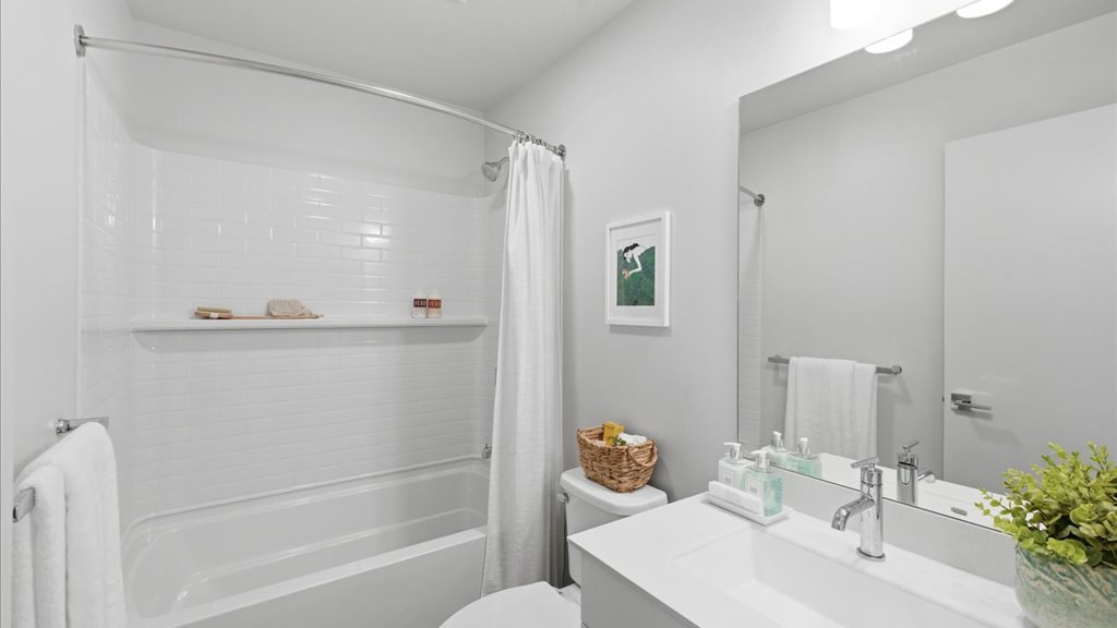 Interior bathroom with shower tub combination