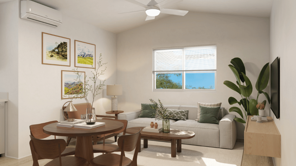 Interior living room with large window