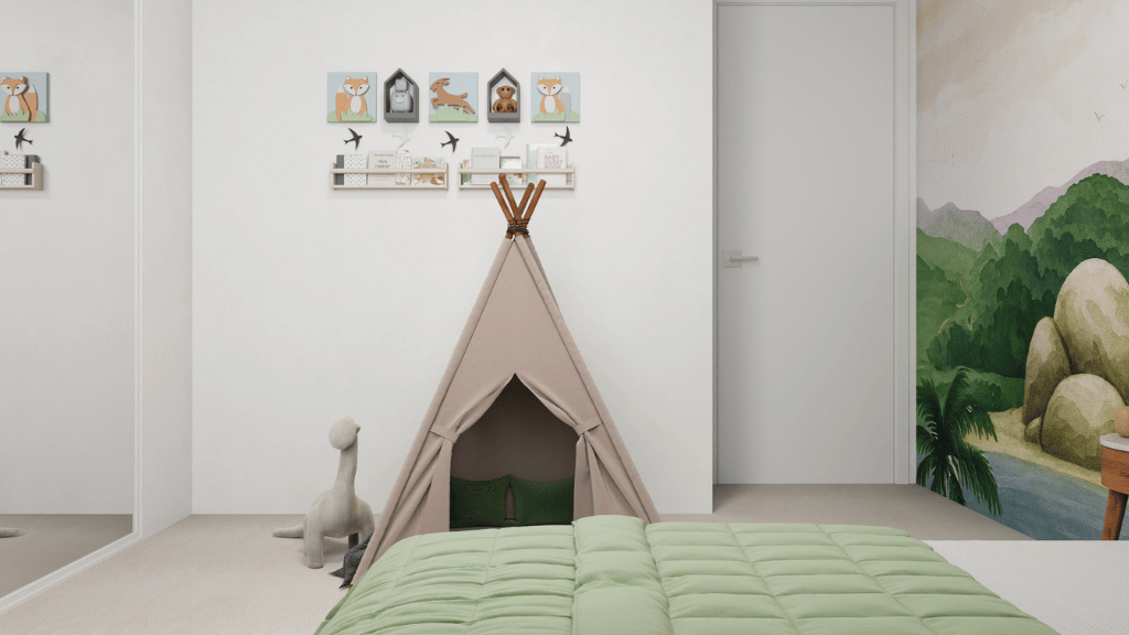 Interior bedroom with sliding doors closet