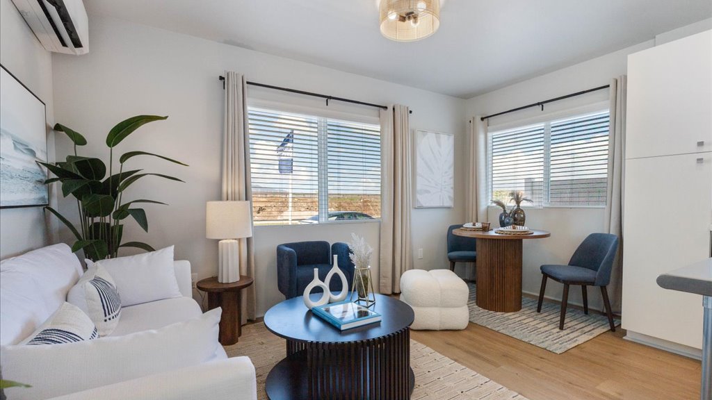 Interior living room with large windows