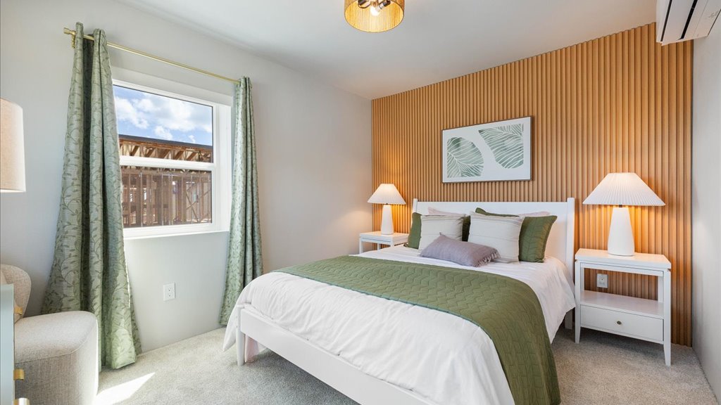 Interior bedroom with large window