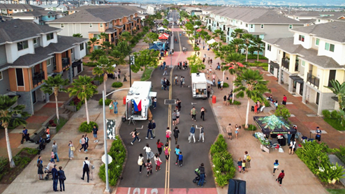Amenity street festival street with markets and food trucks