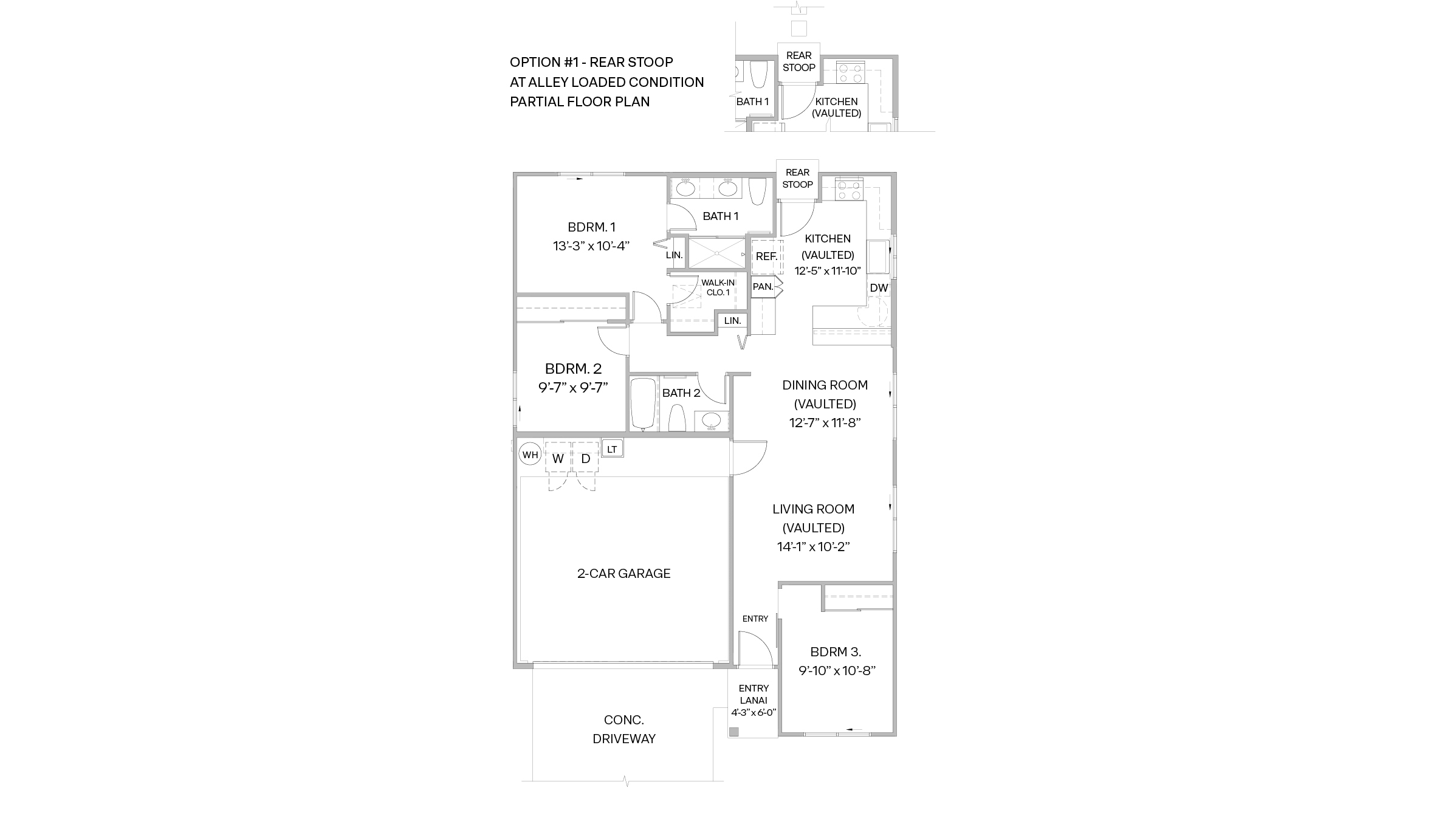 Interior floorplan drawing three bedroom two bathroom