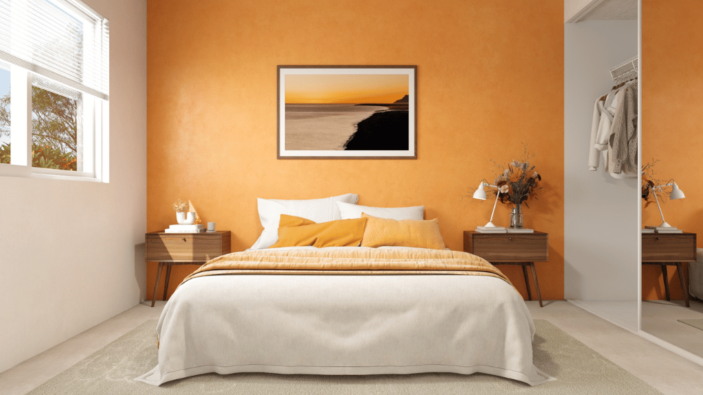 Interior bedroom with sliding closet doors