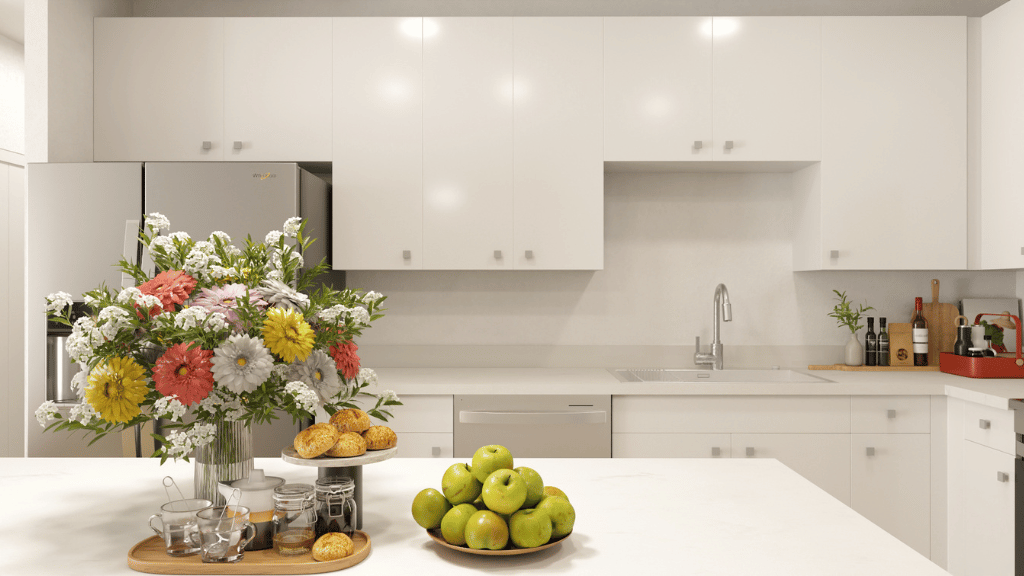 Interior kitchen with stainless steel appliances