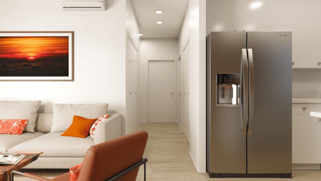 Interior living room open to kitchen