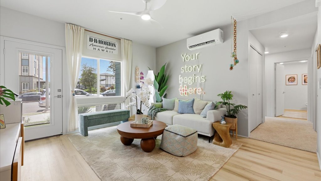 Interior living room open to kitchen