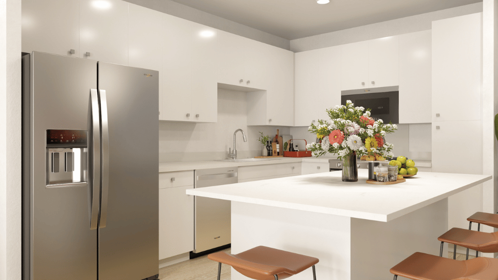 Interior kitchen with stainless steel appliances