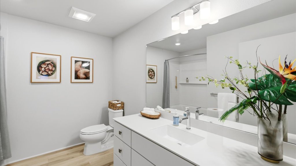Interior bathroom with shower and toliet