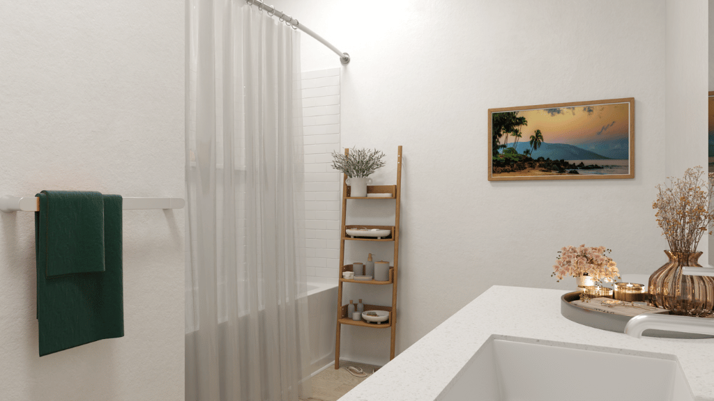 Interior bathroom with shower and toliet