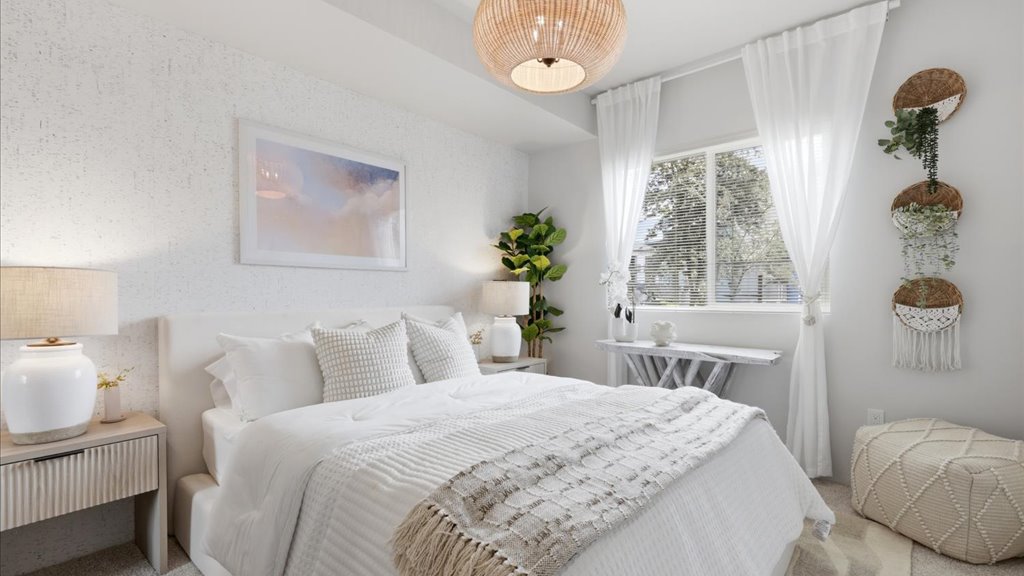 Interior bedroom with large window