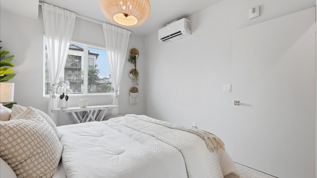 Interior bedroom with large window