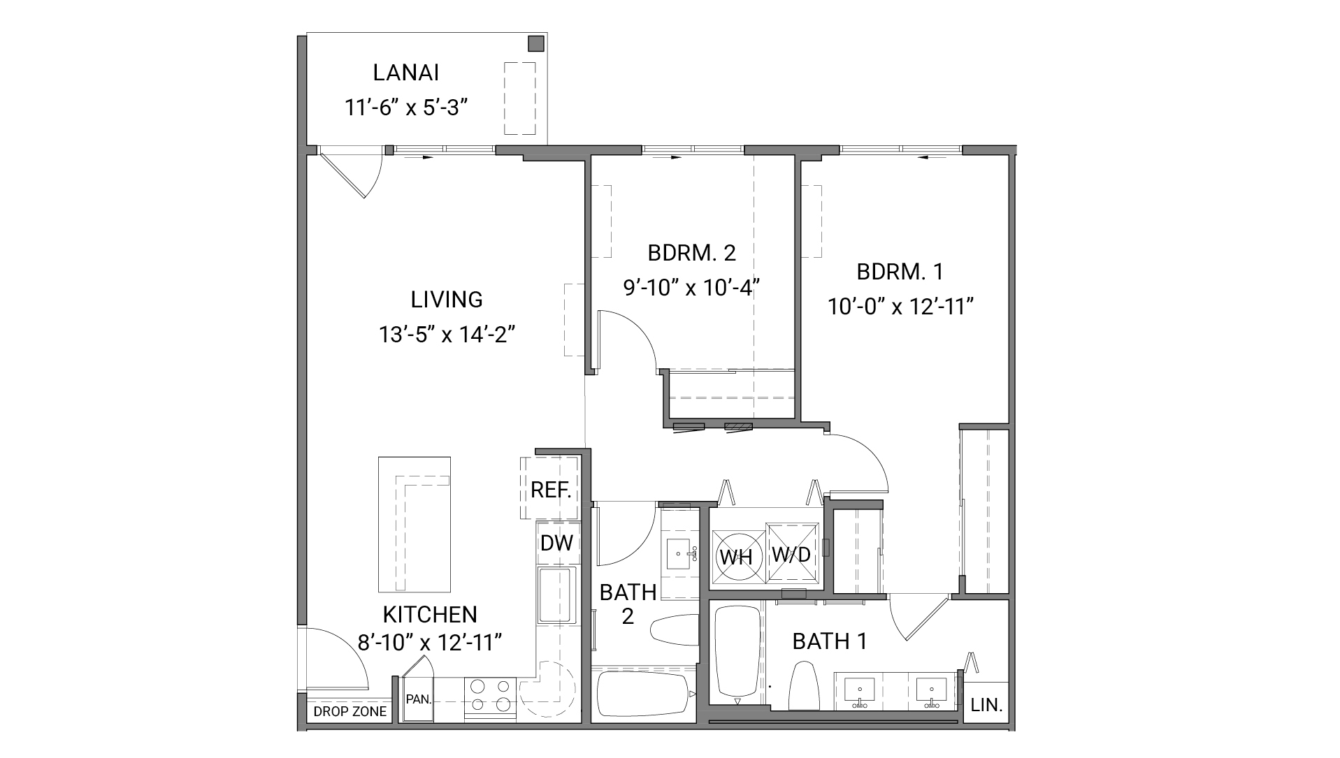 Interior two bedroom two bathroom drawing