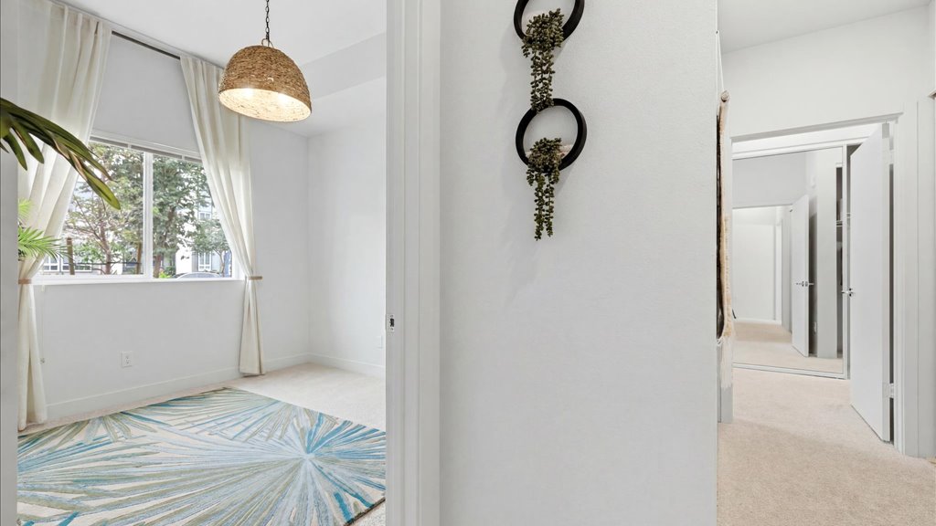 Interior bedroom with sliding door closet
