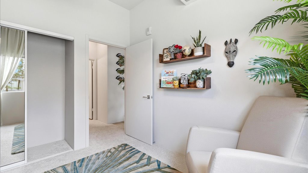 Interior bedroom with sliding door closet