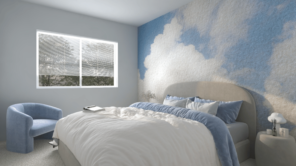 Interior bedroom with large window