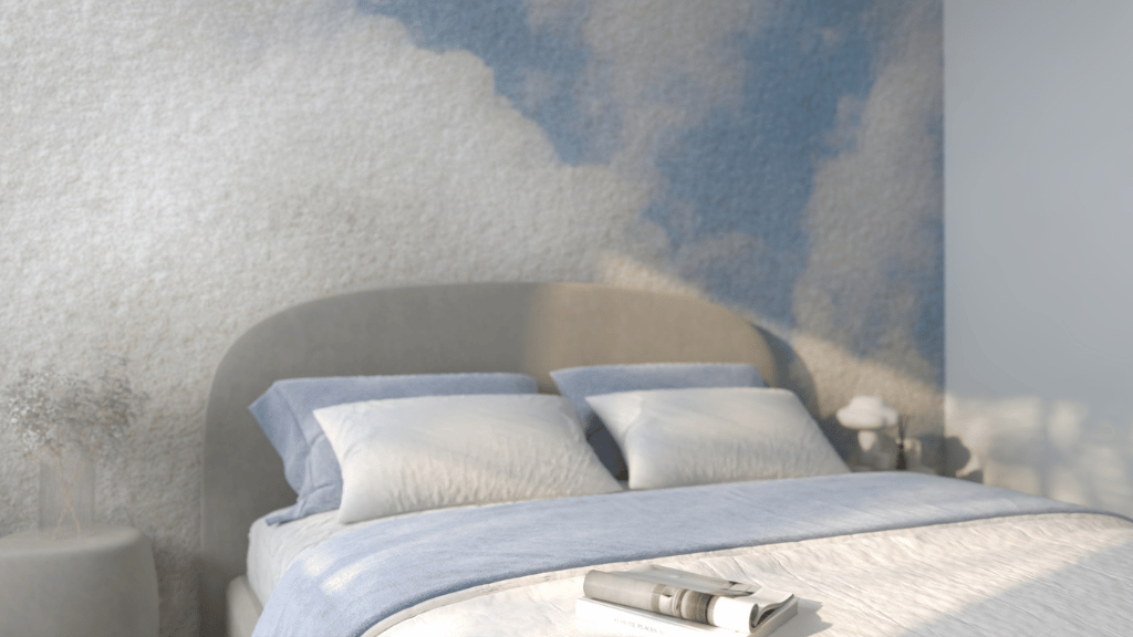 Interior bedroom with large window