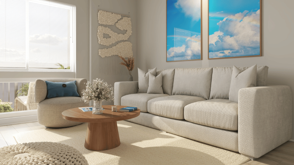 Interior living room open to kitchen