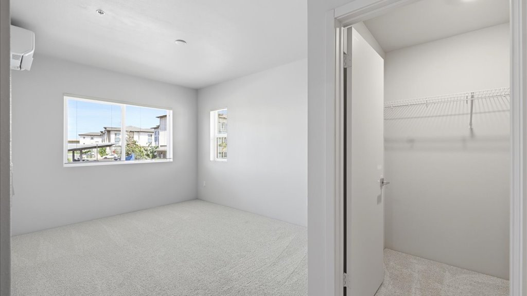Interior bedroom with large window