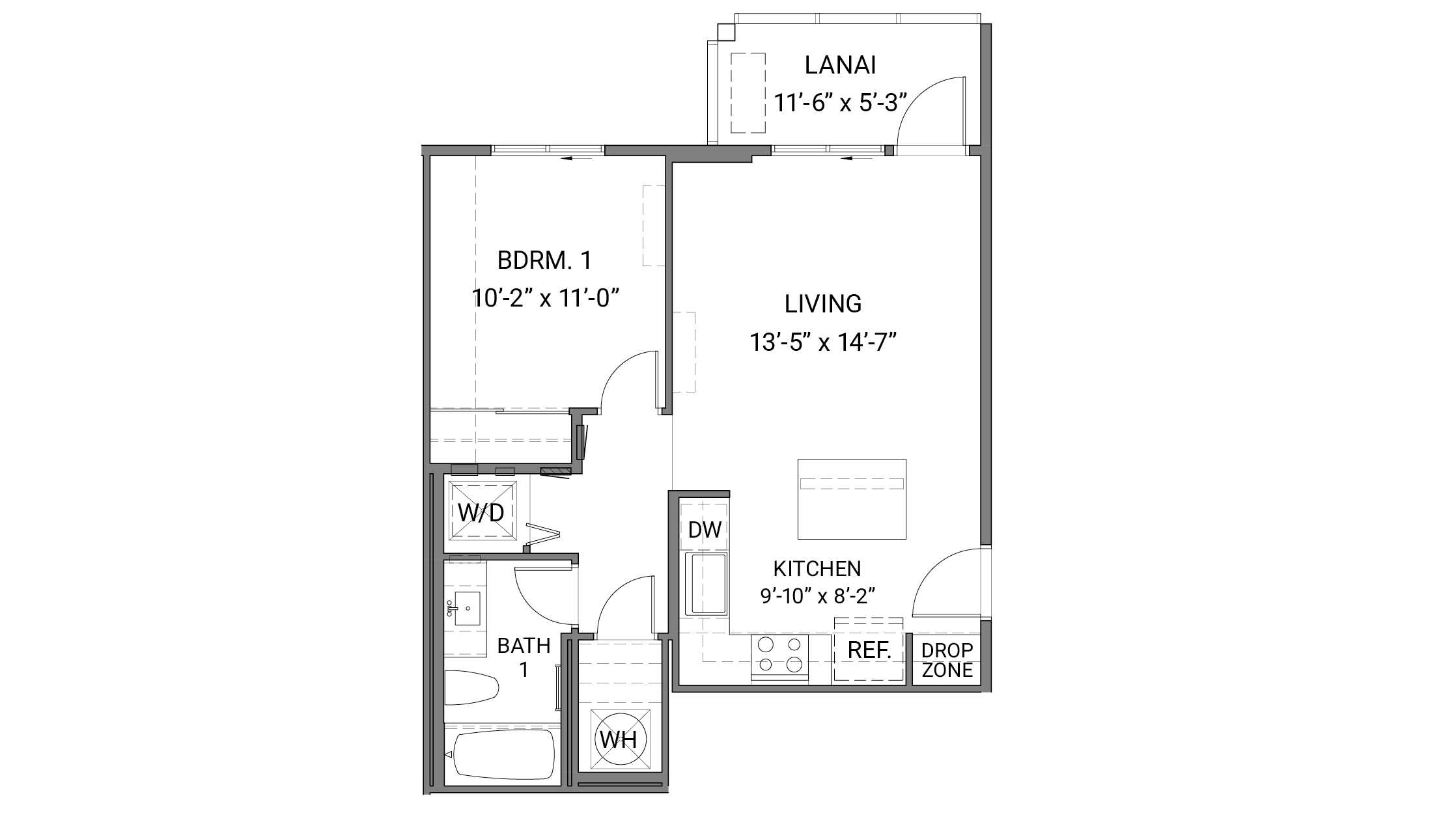 Interior one bedroom one bath drawing
