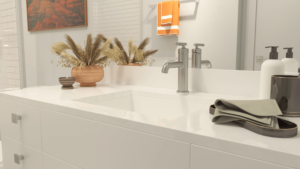 Interior bathroom with vanity sink toilet and shower