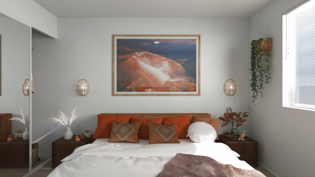 Interior bedroom with sliding door closet