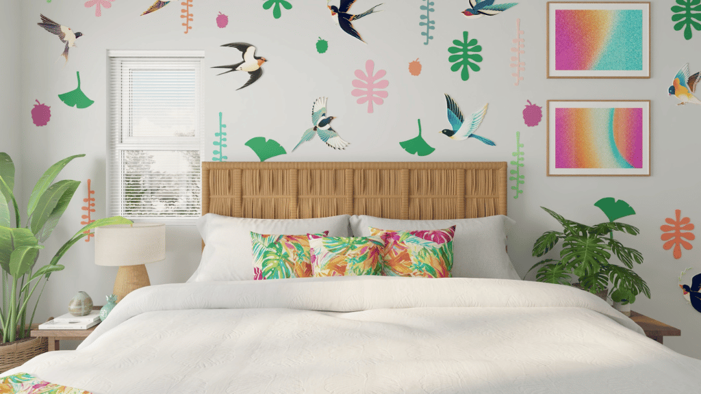 Interior bedroom with sliding door closet