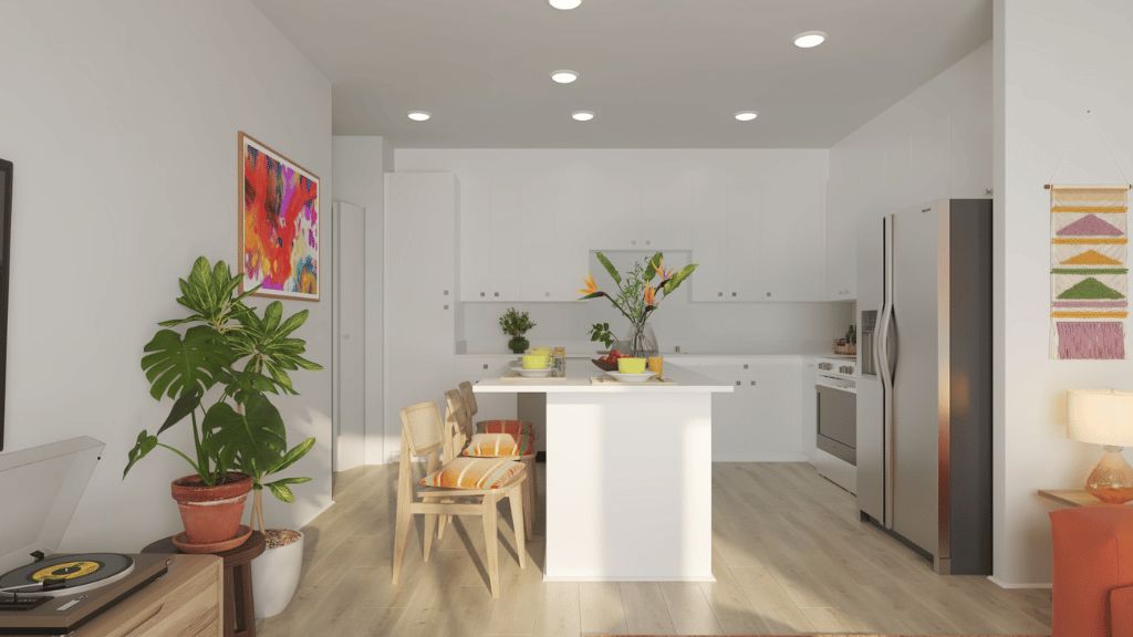 Interior kitchen with stainless steel appliances