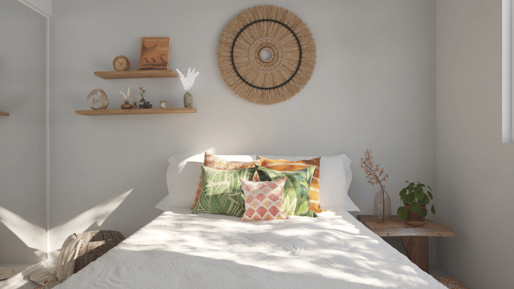 Interior bedroom with sliding door closet