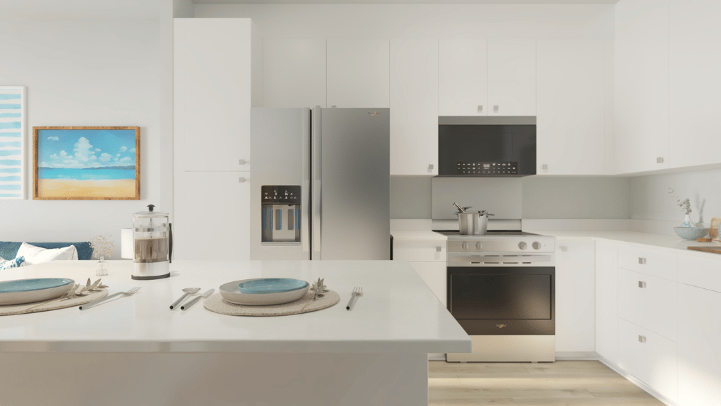 Interior kitchen with stainless steel appliances