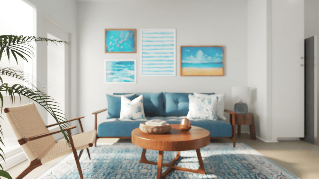 Interior living room open to kitchen