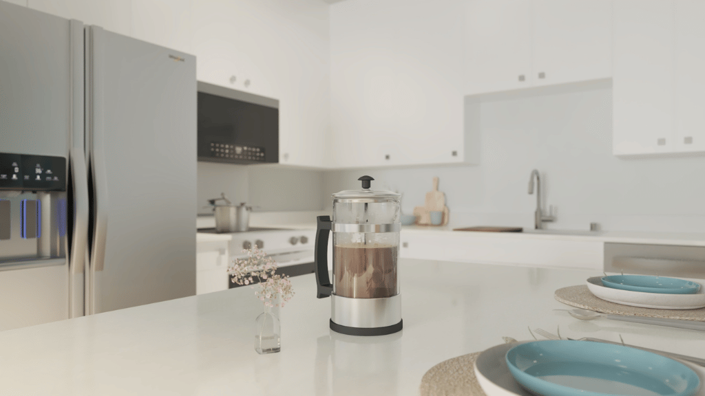 Interior kitchen with stainless steel appliances