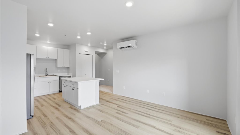 Interior living room open to kitchen