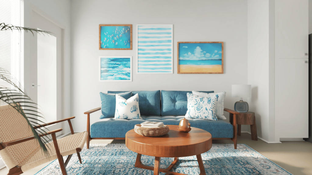Interior living room open to kitchen