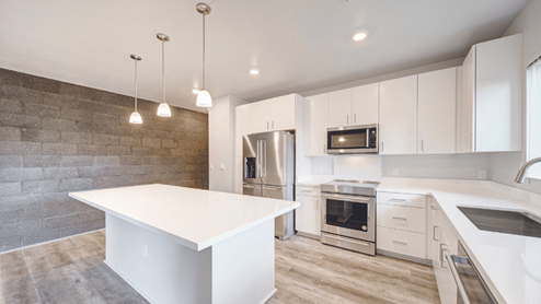 Interior kitchen with large central island