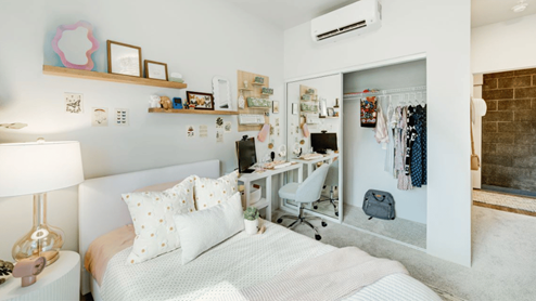 Interior bedroom with full length door mirrors