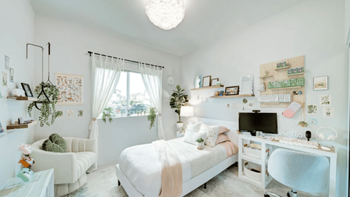 Interior bedroom with large open window