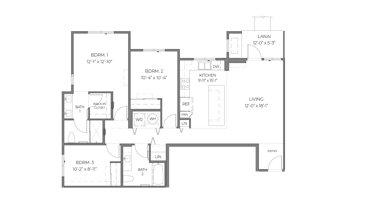 three bedroom two bathroom single story floorplan