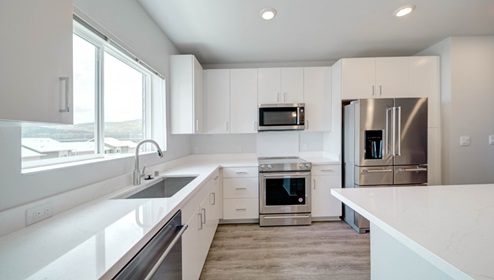 Interior kitchen with large central island