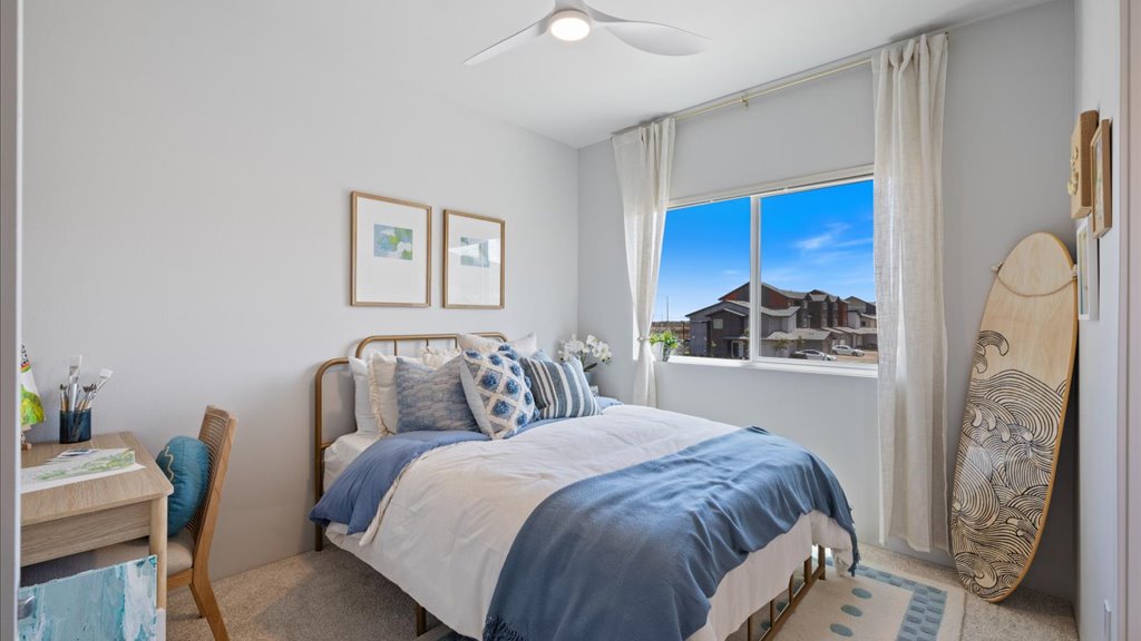 Interior bedroom with large window