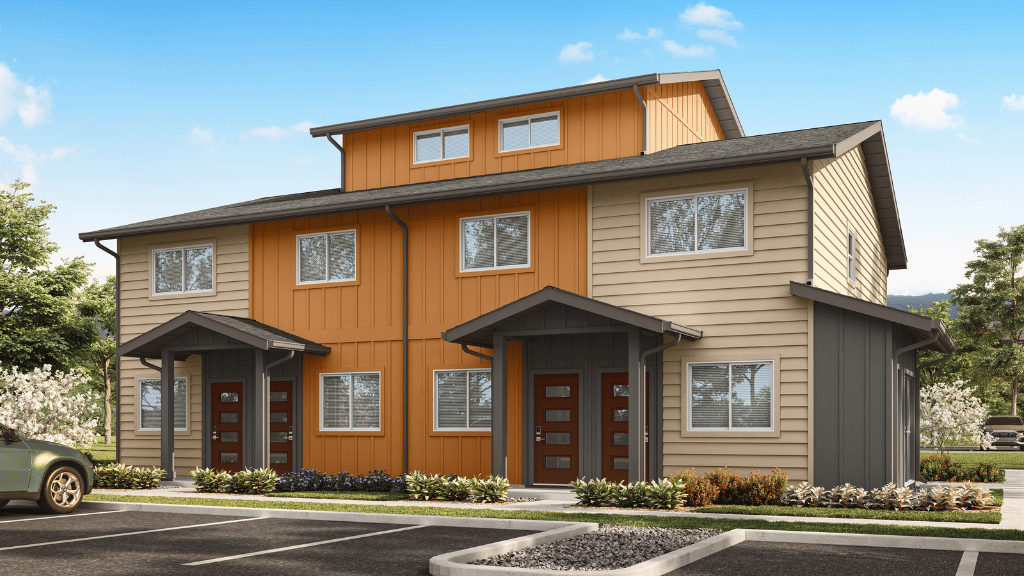 Exterior three story condominium building
