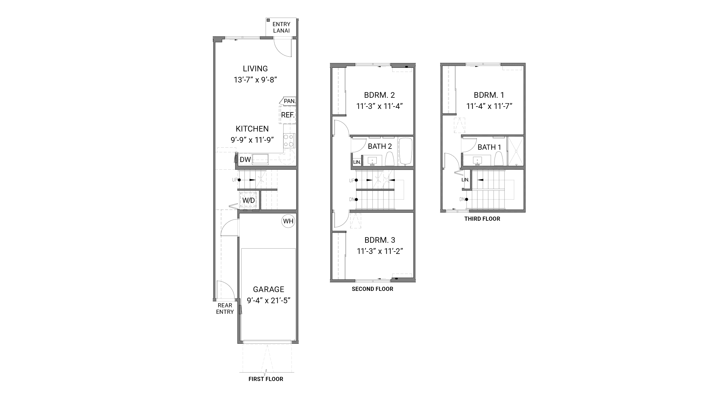 Interior floorplan drawing three bedroom
