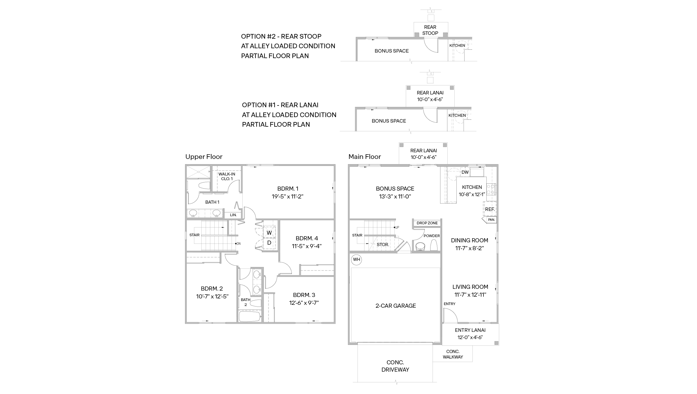 Interior floorplan drwaing four bedroom two and a half baths
