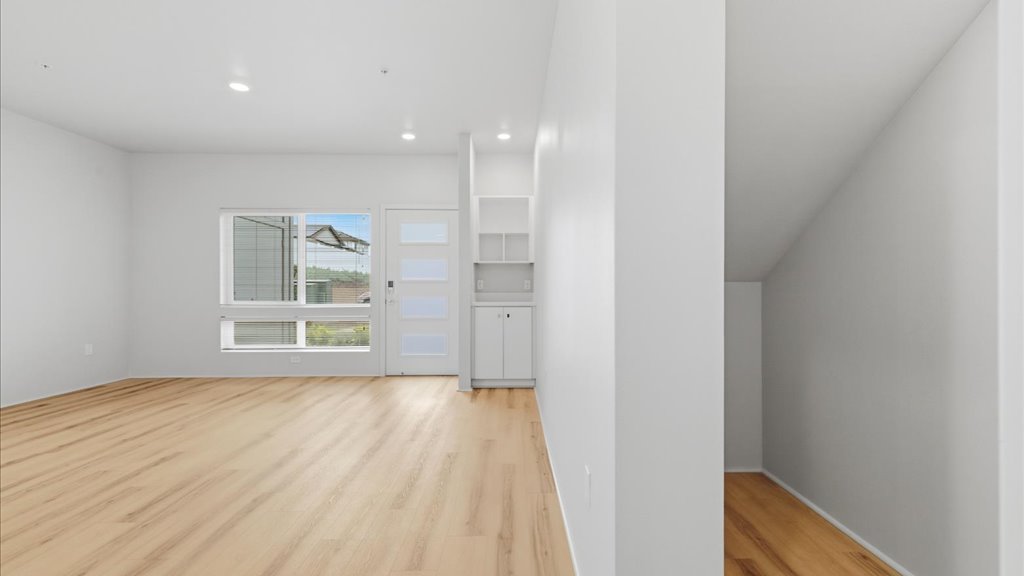 Interior kitchen open to living room