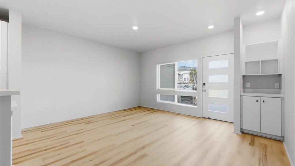 Interior living room open to kitchen