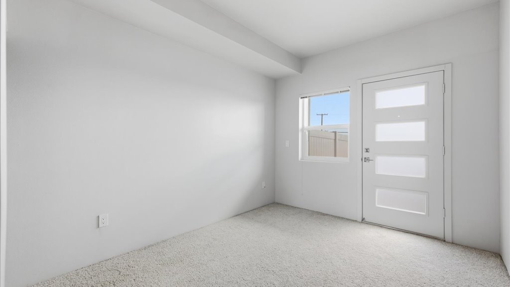 Interior bedroom with large window