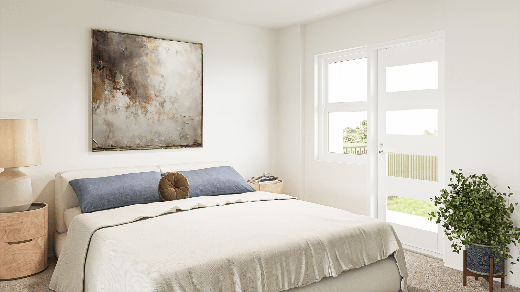 Interior bedroom with large window