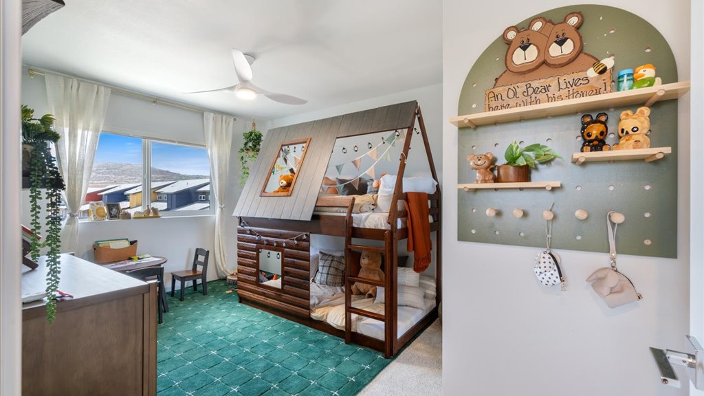 Interior bedroom with large window