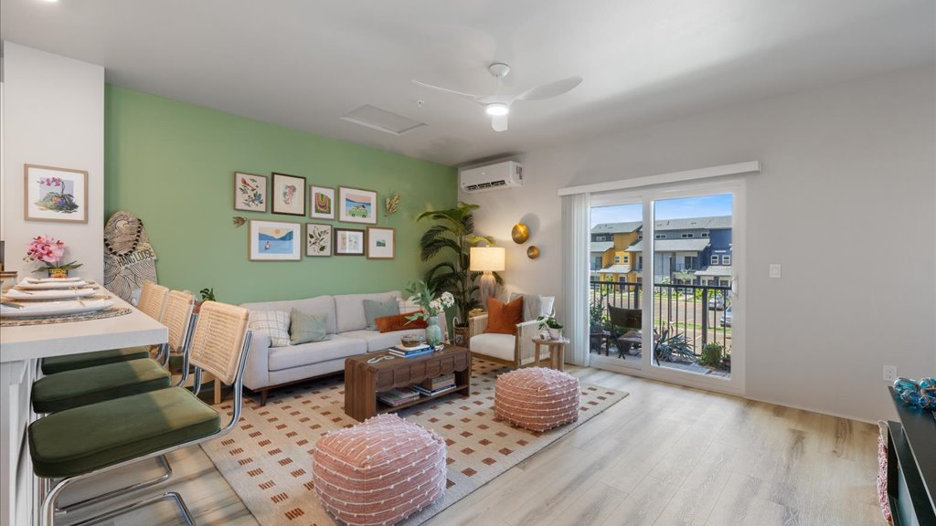 Interior living and dining room open to lanai