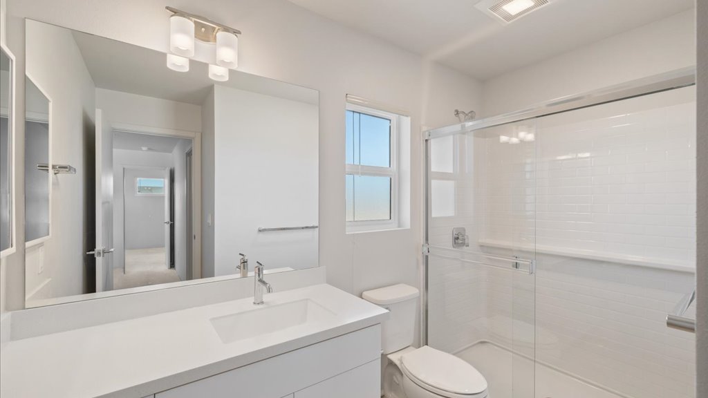 Interior bathroom with bathub and shower